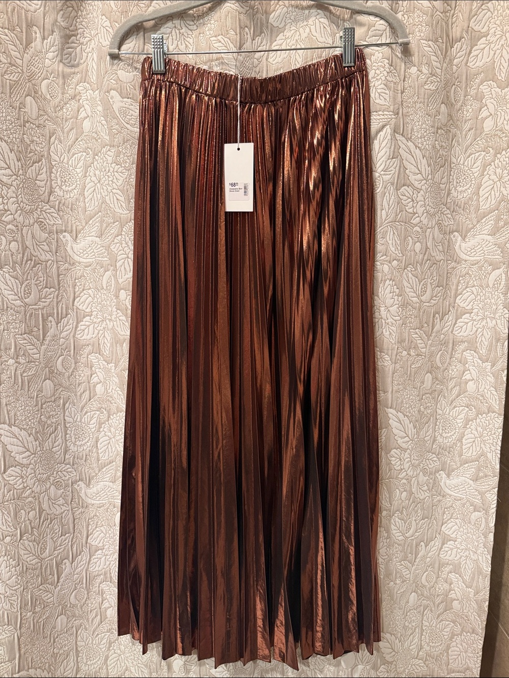 Metallic Pleated Maxi Skirt - Copper Brown